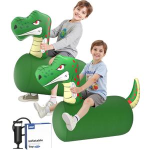 JOSEN Bouncy Hopper Giant Dinosaur Ride On Toys, Inflatable Bouncing Animal Hopper with Hand Pump, Jumping Hopping Toys Up to 250lbs, Indoor Outdoor Bouncers for Teen Kids Girls Boys Ages 5+ (2 Pack)