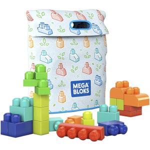 MEGA Bloks Fisher-Price Toddler Blocks Toys Set, Build n Play Bag with 60 Plant-Based Pieces and Storage, Blue, Ages 1+ Years
