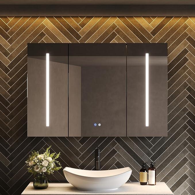 28 x 40 Inch Black Medicine Cabinet Mirror with Lights for Bathroom - Anti-Fog, Smart, Led Light
