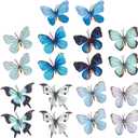 PLIGREAT 18 Pcs Artificial Butterfly Fake Blue Butterflies 9 Styles Silk Floral Butterflies for Home Festive Birthday Party Flower Arrangement Decoration DIY 3D Decorative Butterflies