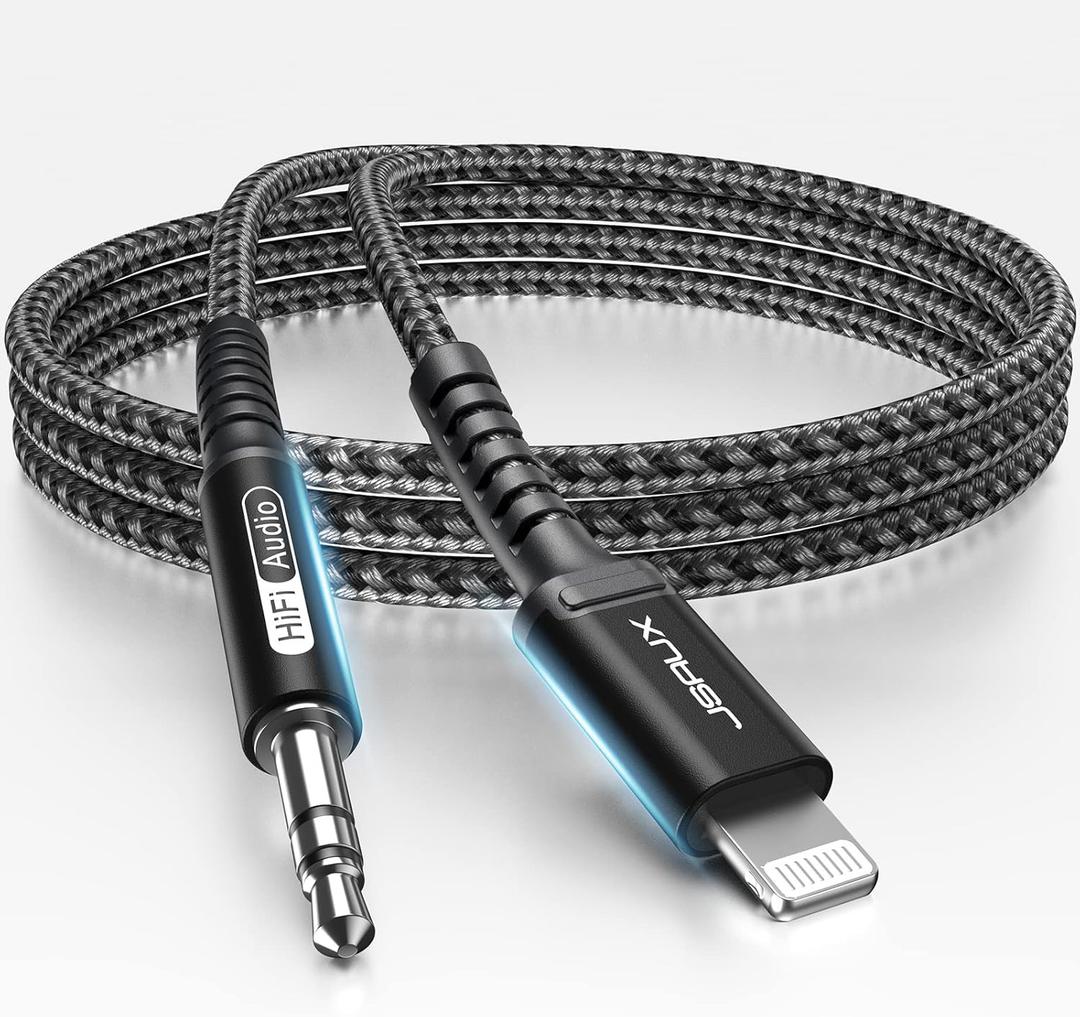 JSAUX Aux Cord for iPhone 3.3FT, 3.5mm Aux Cable for Car Compatible with iPhone 14 13 12 11 XS XR X 8 7 6 iPad iPod for Car Home Stereo, Speaker, Support All iOS Version-Black