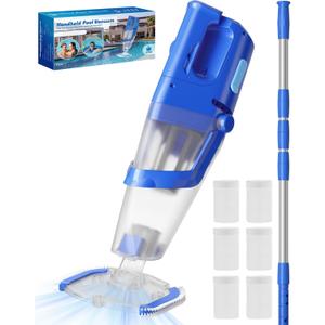 Cordless Handheld Pool Vacuum Cleaner with Telescopic Pole, 26.5 GPM Powerful Suction, Longer 1H Runtime, Portable Pool Vacuums for Above Ground/Inground Pools, Hot Tubs, Spas, Deep Blue