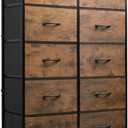 WLIVE Tall Dresser for Bedroom with 10 Fabric Drawers, Organizer Units for Closet, Storage Tower with Cabinet, Metal Frame, Rustic Brown Wood Grain Print Dressers