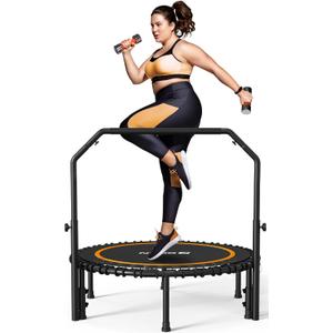BCAN BT2 450/550LBS Mini Rebounder Trampoline for Adults with Bar, Fitness Trampoline with Bungees, Adjustable Handle, Stable & Quiet, Indoor Outdoor, Whole-Body Workout & Relaxation at Home-40IN/48IN