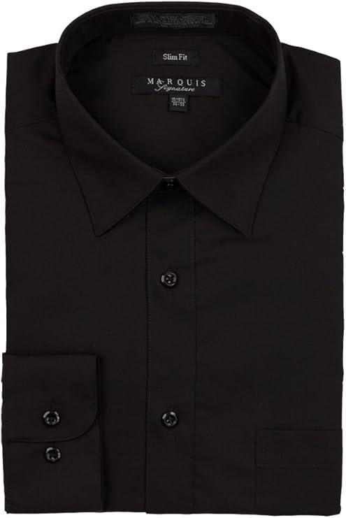 Marquis Men's Basic Slim Fit Dress Shirt, 17.5" Neck 36"-37" Sleeve, Black