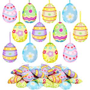 12 PCS 3D Easter Eggs Felt Ornaments for Tree Colorful Spring Eggs Felt Hanging Decoration with Rope Decorative Egg Felted Ornament Supplies for Easter Basket Stuffers Spring Party Decor Garland Craft