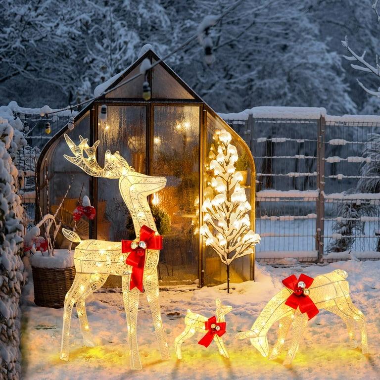 3 PCS Lighted Reindeer Family Set Pre-lit Christmas Decoration with 230 LED Lights