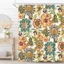 Boho Floral Bathroom Shower Curtain - Retro Funky Bohemian Flower Colorful Waterproof Durable Fabric Artistic Home Decor Shower Curtain with Hooks, 72x72 Inch