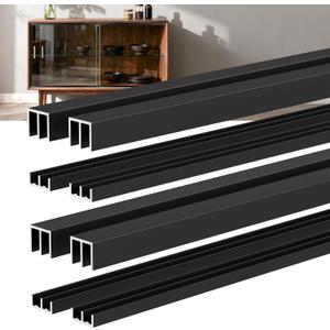 4 Sets 4FT Aluminum Sliding Door Track for 1/8" Thick Panels Closet Glass Doors Pet Cabinet Door Hardware Window Sliding Track System (Black)