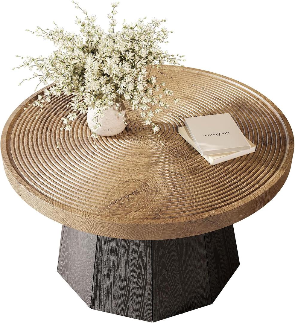 LITTLE TREE Round Coffee Table for Living Room, 31.5-Inch Farmhouse Center Table, Modern Circle Wooden Tea Tables for Office, Small Space, Reception, Brown, 31.49" x 31.49" x 18.11"