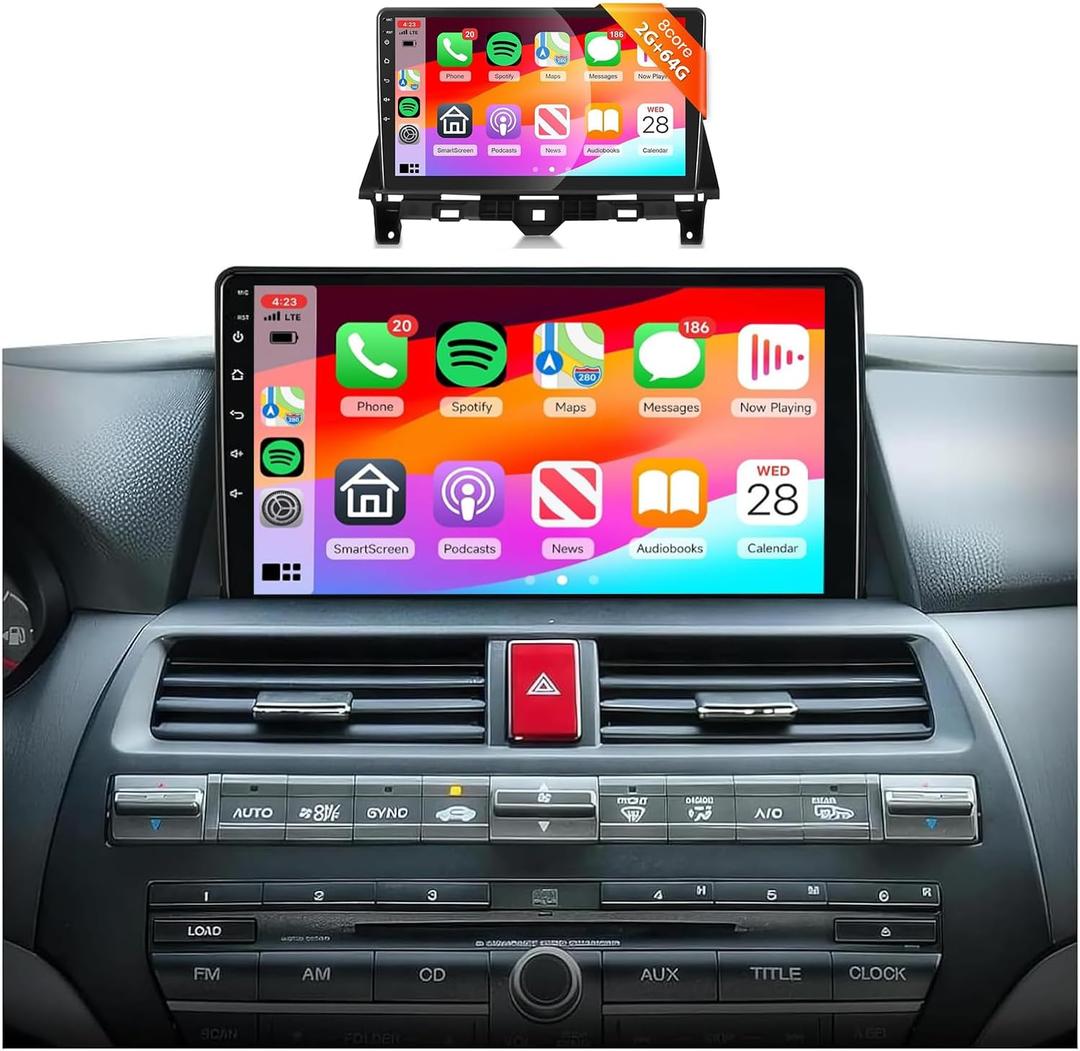 8Core 2G 64G Car Radio Stereo for Honda Accord 8 2008-2013 with 10.1inch1280x720P QLED Touchscreen/DSP 46EQ/Wireless Carplay/Android Auto//5.0 Bluetooth/GPS/WiFi/AHD Rear Camera/MirrorLink
