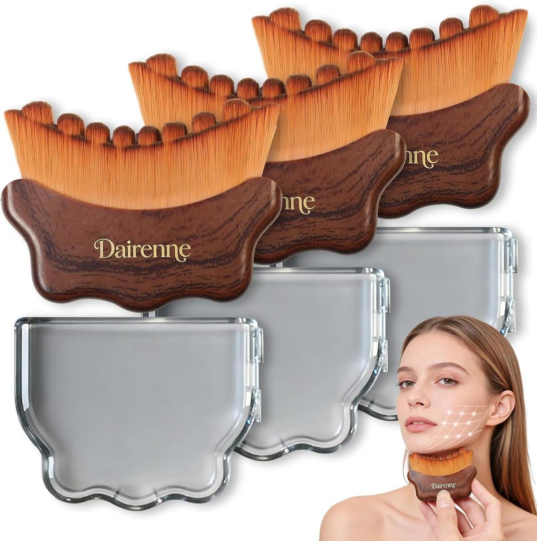 3PCS New Lymphatic Contour Face Brush - Facial Sculpting & Anti-Puffiness Tool | Ultra Soft Dry Brush for Jawline Massage & Lymphatic Drainage | Ergonomic Design (Brown)