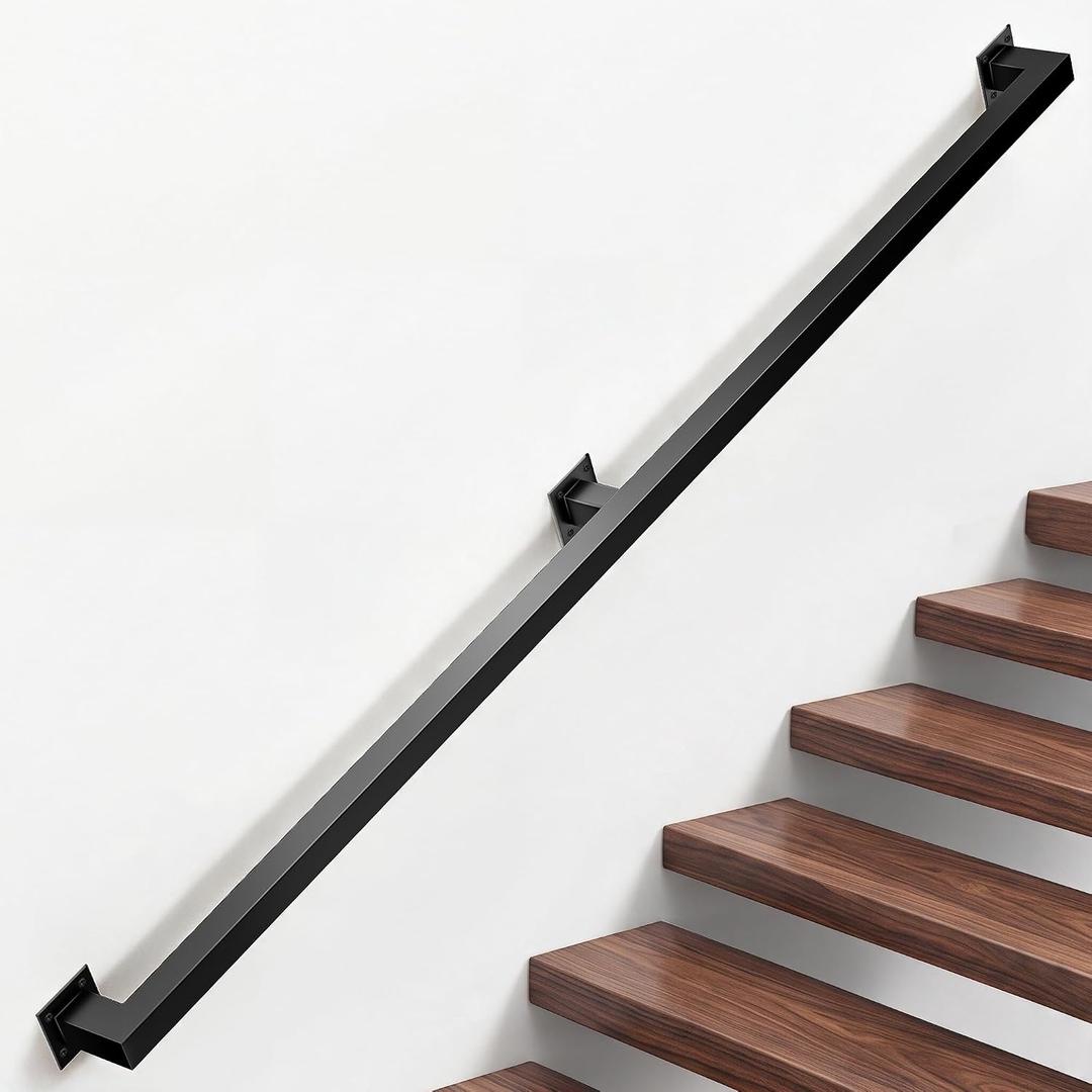 Black Indoor Stair Handrail 7FT, Modern Wrought Iron Stair Railing
Reliable Wall Mounted Hand Rail for Seniors, Family & Daily Use, Ideal for Hallway, Basement, Loft & Entry Steps, Easy Setup