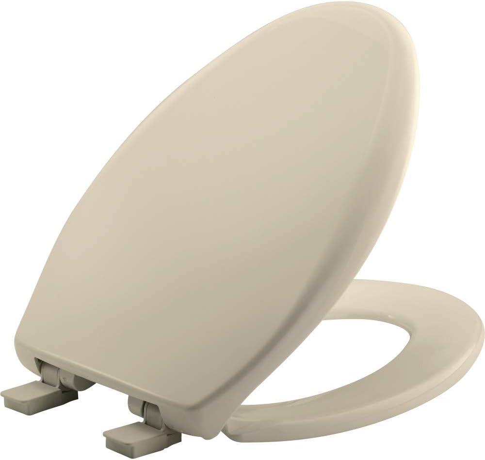 Bemis Aurora Slow Close Toilet Seat, Easy Clean Hinges and Adjustable Perfect Fit Plastic Seat, Made in USA, Elongated, Almond
