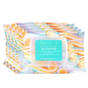 Pacifica Vegan Face Cleansing Wipes, Makeup Remover Wipes w/Glycolic Acid, Aloe Vera & Coconut Water Exfoliating & Hydrating Facial Towelettes for All Skin Types (120 Count) Clean Beauty Cruelty-Free