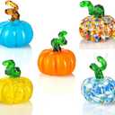 5 Pcs Blown Glass Pumpkin Figurines Collectibles, Small Crystal Glass Art Pumpkin Ornament for Halloween Thanksgiving Fall Home Decoration (Multicolor)