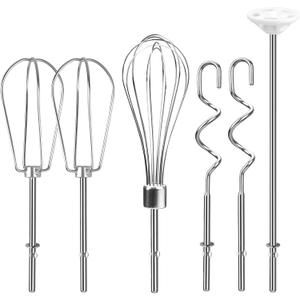 Hand Mixer Attachments Beater, Whisk, Blending Rod and Dough Hooks, Stainless Steel Hand Mixer Accessories Compatible with Kitchenaid Hand Mixers KHM3 KHM5 KHM7 KHM9, Set of 6