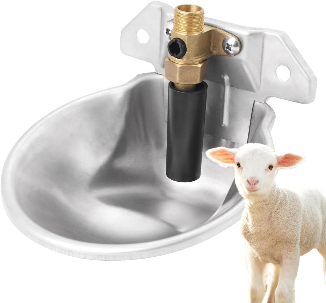 Stainless Steel Sheep Automatic Water Drinking Bowl Drinking Troughs,Livestock Water Bowl with Copper Valve,Automatic Waterer for Goat Calves Cattle Pig Dog Piglets