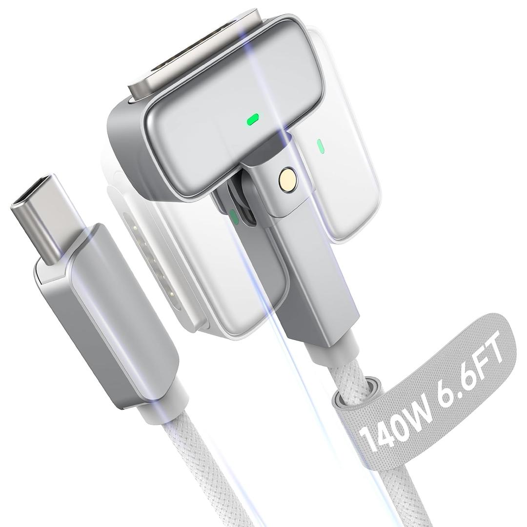 Magnetic 3 Rotating Cable USB-C 6.6FT Compatible with M5/M4/M3/M2 MacBook Air Pro Charger, 140W Safe 3 Cable for MacBook Air (13"/15" 2026/2025/2024/2023/2022), Pro (14"/16" 2026/2025/2024/2023/2021)