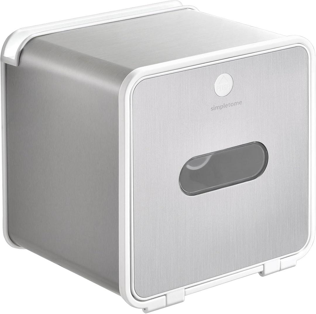simpletome Toilet Paper Holder Wall Mount with Shelf Waterproof Adhesive or Drilling Install (Silvery, SUS304+ABS Plastic)