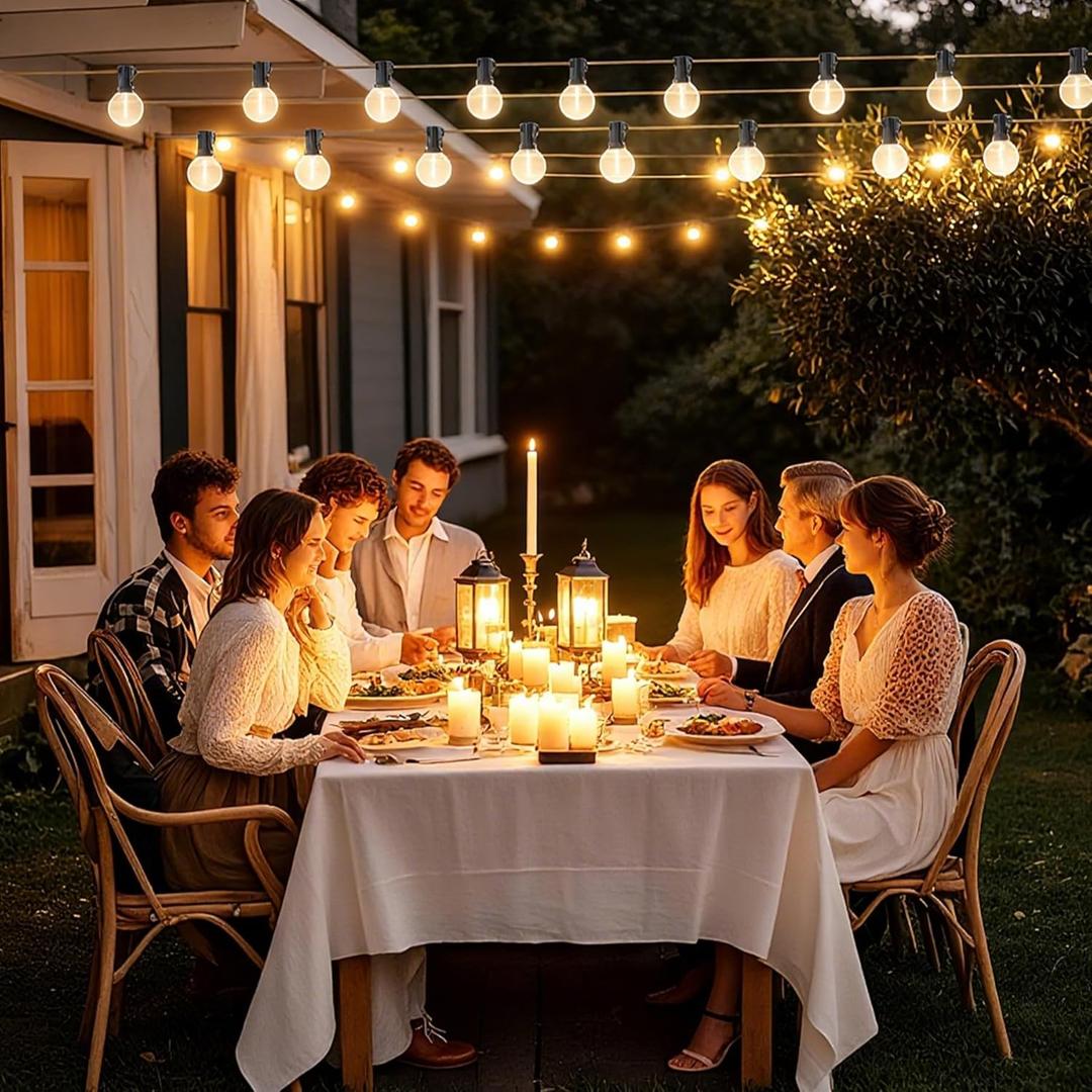 Outdoor String Lights, 25+1 LED Plastic G40 Bulbs, Shatterproof & Connectable Patio Lights, Waterproof Hanging String Lights for Backyard, Bistro, Porch, Deck, Balcony,2700K Warm White