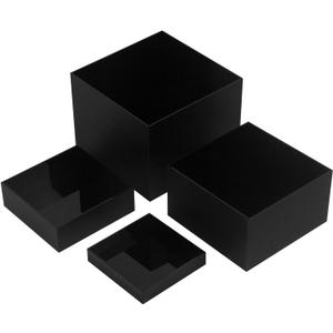 Acrylic Cube Display Boxes Pedestals, Black Platform with Hollow One Open Side, Stackable Nesting Risers Stands Shelf for Collectibles