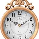 Vintage Gold Table Clock, Desk and Shelf Mantel Clock, French Rustic Antique Style Decor Clocks, for Farmhouse, Bedroom, Living Room, Bedside, Gift (9" H x 6.3" W)