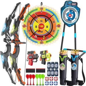 LED Standing Target Archery Set with Bow & Arrows & LED Dart Board for Kids 4-12 Years Old, Outdoor Sports Toy Gift for Boys & Girls