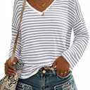 LilyCoco Womens Striped Shirt V Neck Casual Long Sleeve T Shirts Grey, X-Large