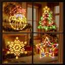 4 Pack Christmas Window Silhouette Lights Decorations, Santa Claus, Xmas Trees, Snowflake, and Star Window Silhouette with 50 Bulbs for Holiday Indoor Wall Door Glass Decorations