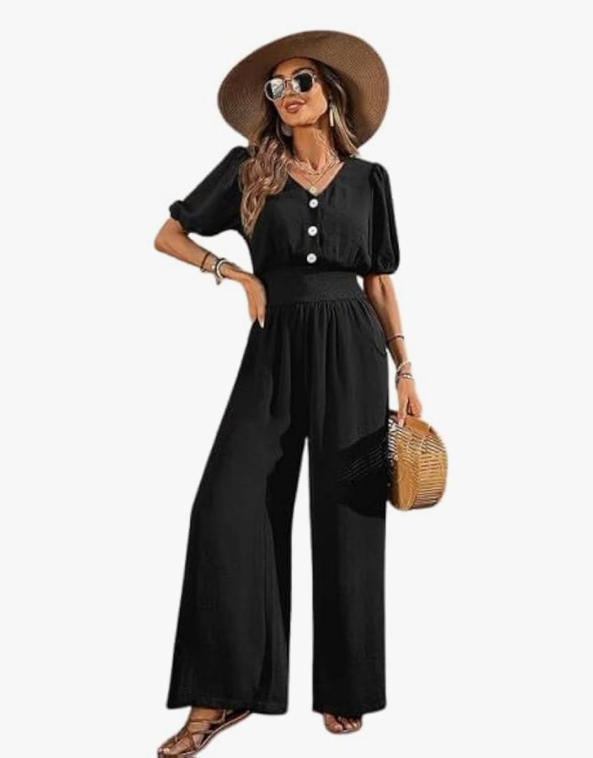 Summer Jumpsuit for Women Short Sleeve High Waist Wide Leg Pants Loose Slim Temperament Women's Clothing, XXL