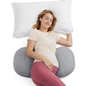 Momcozy Portable Pregnancy Pillow – W Shaped Maternity Support for Side Sleepers, Adjustable Travel Wedge Pillow for Back, Belly, and Hip Relief, Ideal for Pregnant Women, Deep Grey, Regular