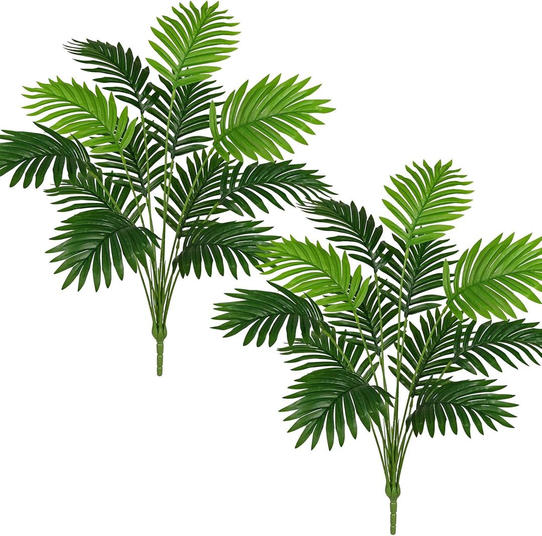 2PCS Artificial Palm Plant 30" Fake Tropical Areca Palm Leaves Bushes Tree Leaf Large Faux Greenery Stem Shrubs for Indoor Outdoor Home Garden Arrangement Jungle Safari Wedding Party Decor, 12 Leaves