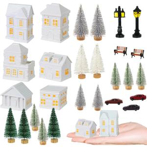 29 Pcs 1.5 Inch Christmas Miniature Houses Figurines Miniature White Resin Houses Christmas Miniature Village Set Christmas Miniature Town for Mini Christmas Scene Micro Landscape Decor