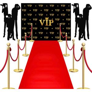 6.5 x 5 ft VIP Photography Backdrop Red Carpet Backdrop Film Movie Banner Paparazzi Props Party Accessory and Runner Red Carpet Runner 2.6 x 15 ft with Tape for Theme Party Decorations