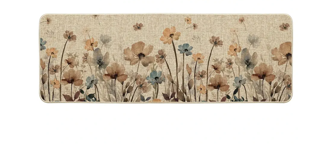 Artoid Mode Brown Poppy Floral Leaves Spring Kitchen Mats, Spring Home Decor Low-Profile Kitchen Rugs for Floor  17x47 Inch