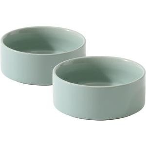 Ceramic Set of 2 Cat Bowls, Food and Water Bowls for Cats, Kitty, 2pcs Cat Dishes, Pet Feeder(5.1inch, 2 x Light Green Bowls)
