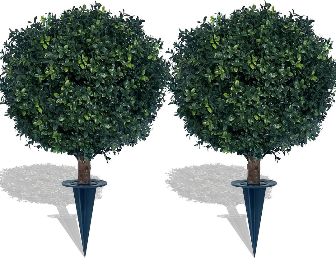 kyesyes Artificial Boxwood Ball Bush 27" Tree UV Resistance Rated with Spike. Easy to Push in The Ground.Plant Looks Great in a Planter Anywhere. Indoor/Outdoor Decor 2 Pack