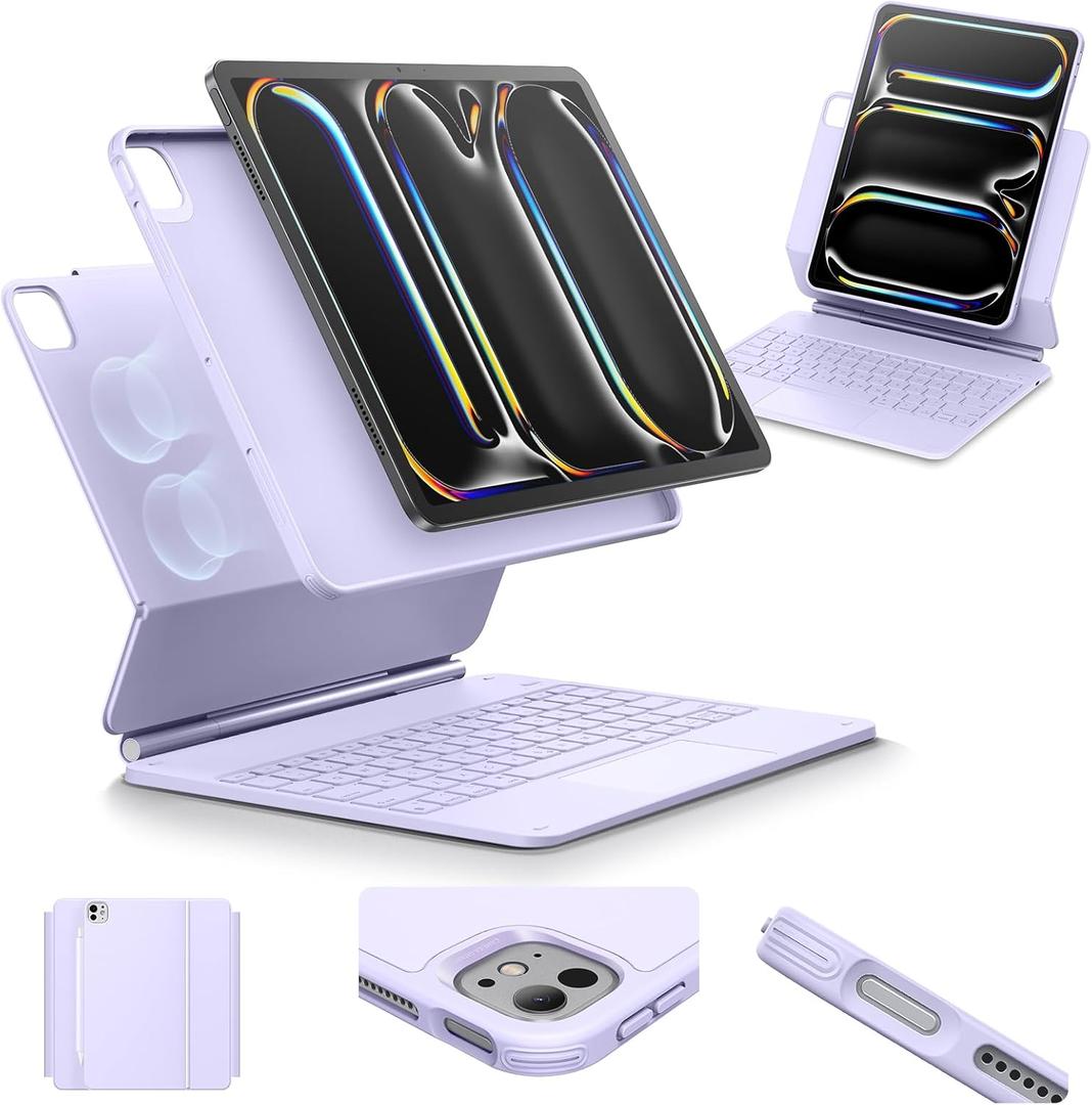 [Upgraded] ESR iPad Pro 13 Inch Case with Keyboard (M5/M4, 2025/2024), iPad Pro 13 Keyboard Case with Magnetic Stand, Portrait/Raised Modes for iPad Pro 13, Removable, Rebound 360 Series, Pirple
