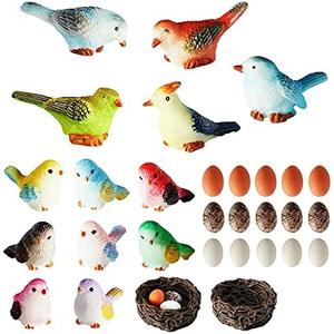 Jetec 20 Pieces Garden Accessories Bird Decorative Figurines Miniature Bird Figurines for Garden, Dollhouse Miniature, Cake Topper, Micro Landscape, Yard Bonsai Decal, Home Decoration