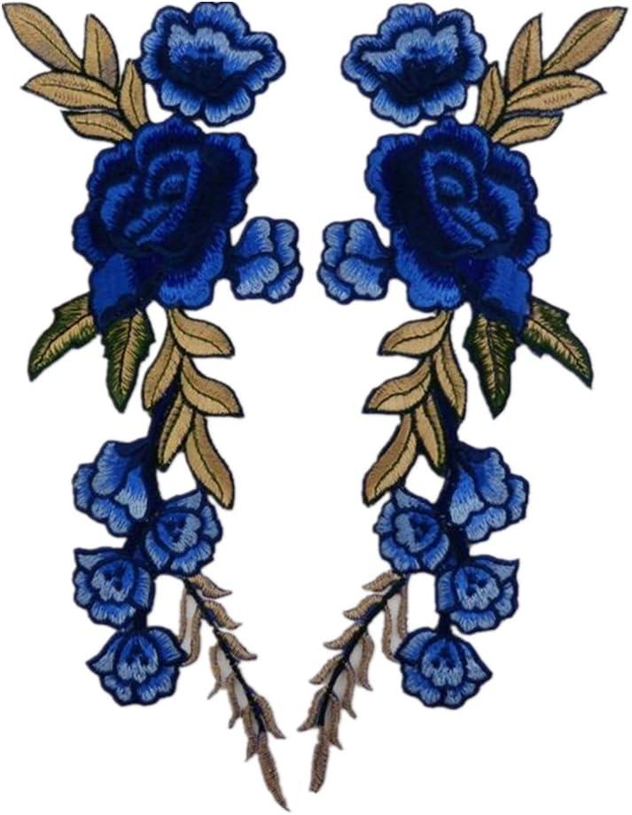1 Pair Rose Sew Iron on Applique Embroidered Patches-RoyalBlue
