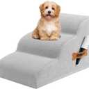 Romrol Dog Stairs Ramp for Beds Couches, Extra Wide Pet Steps with Durable Non-Slip Waterproof Fabric Cover, Dog Slope Stairs for Small Dogs and Cats or Pets Friendly, 3-Tiers, 13 Inch,Light Grey
