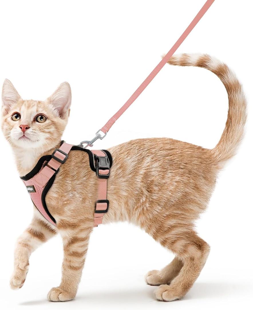 rabbitgoo Cat Harness and Leash for Walking, Escape Proof Soft Adjustable Vest Harnesses for Cats, Easy Control Breathable Reflective Strips Jacket, Light Salmon Pink, XS