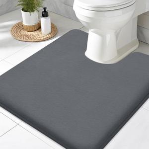 Smiry Memory Foam Toilet Rugs U-Shaped 20x20, Extra Soft Absorbent Non-Slip Contour Bathroom Rugs, Machine Washable Bath Mats for Toilet, Dark Grey