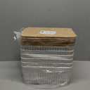 Bagnizer Small Plastic Storage Bins with Bamboo Lids 5.2qt Stackable Box Basket Pantry Decorative Containers Cute with Lable for Organizing Desktop Closet Office Cream White of 6 packs 10*7.2*4.1'