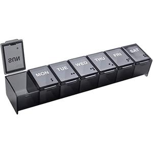 EZY DOSE Weekly 7-Day Pill Organizer, X-Large Vitamin and Medicine Box, Spacious Compartments for Pills and Supplements, Durable Black Design, Easy-Open Lids, Perfect for Home and Travel Use