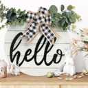 3D Hello Spring Wreaths for Front Door | White Horizontal Round Wreaths | Housewarming Gift | Farmhouse Wood Door Hanger for Home Decor Indoor and Outdoor, Classroom, Yard, Porch Decor