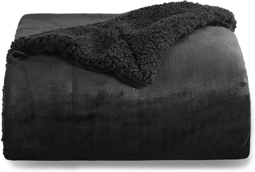 Bedsure GentleSoft Sherpa Fleece Throw Blanket for Couch, Non-Heated, Thick and Warm Throw for Women and Men, Soft Fuzzy Plush Blanket for Winter, Black, 50x60 Inches