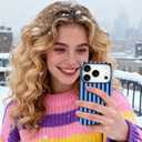 Magnetic for iPhone 17 Pro Case Cute Stripes Phone Case, Shockproof Slim TPU and Hard PC Protective Phone Cover Compatible with MagSafe Designed for Women Girls, Lake Blue