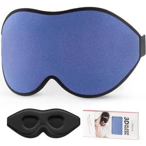 LitBear Sleep Masks, Light Blocking Eye Mask Sleeping for Women Men Side Sleeper, Soft 3D Comfortable Sleeping Mask with Adjustable Elastic Strap for Travel (Blue)